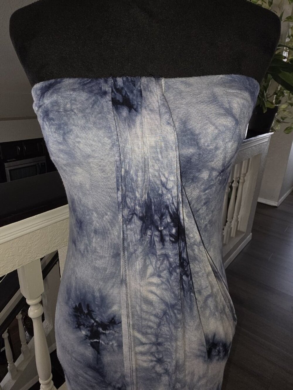 Heart Hips Blue/Gray Tie Dye Strapless Stretch Maxi Dress Womens Size S - Picture 2 of 8